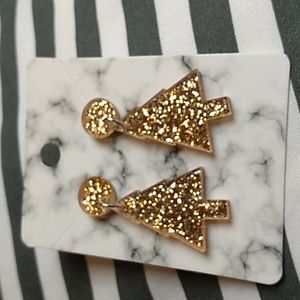 Acrylic Tree Christmas Earrings 3/4 x 1.5 inches Copper Glitter